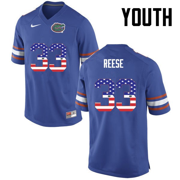 Florida Gators Youth #33 David Reese College Football USA Flag Fashion Blue
